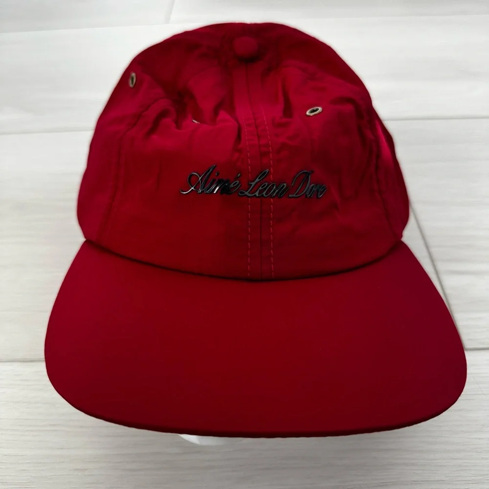 NEW AIME LEON DORE script sport nylon twill 6 panel hat cap red